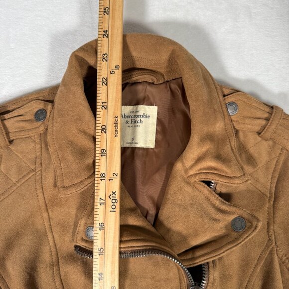 Abercrombie Fitch Biker Jacket Women Size S Brown Full Zip Faux Suede Moto GUC - Picture 3 of 16